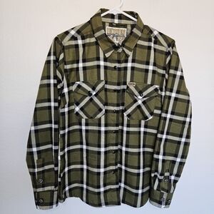 Dixxon | 556 Flannel Green Black White Plaid Button Down, Womens Medium